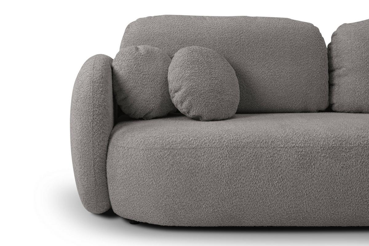BETTSOFA AMICO Grau Bucle-Stoff mit Schlaffunktion - Grau, Holz (238/86.5/101cm) - MASSENO