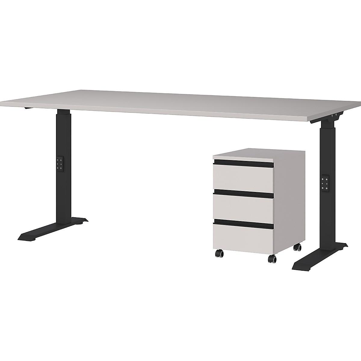 BÜROMÖBEL Set 2-teilig | Schreibtisch 160x80cm & Rollcontainer Greige/Schwarz | Einstellbar 68-91 cm & Soft-Close - Beige, Holzwerkstoff/Metall (80/215/91cm) - KADIMA DESIGN