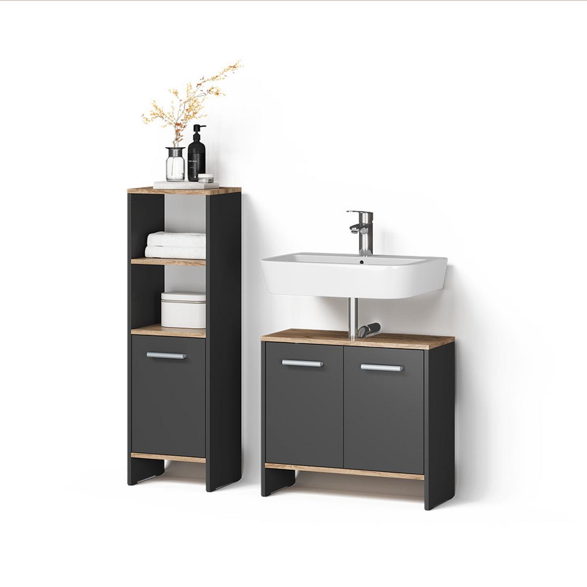 BADEZIMMERMÖBEL-SET Amalfi Anthrazit/Goldkraft Eiche 2 Teile - Honigeiche/Anthrazit, Holzwerkstoff (63.8/57/26.3cm) - Livinity®