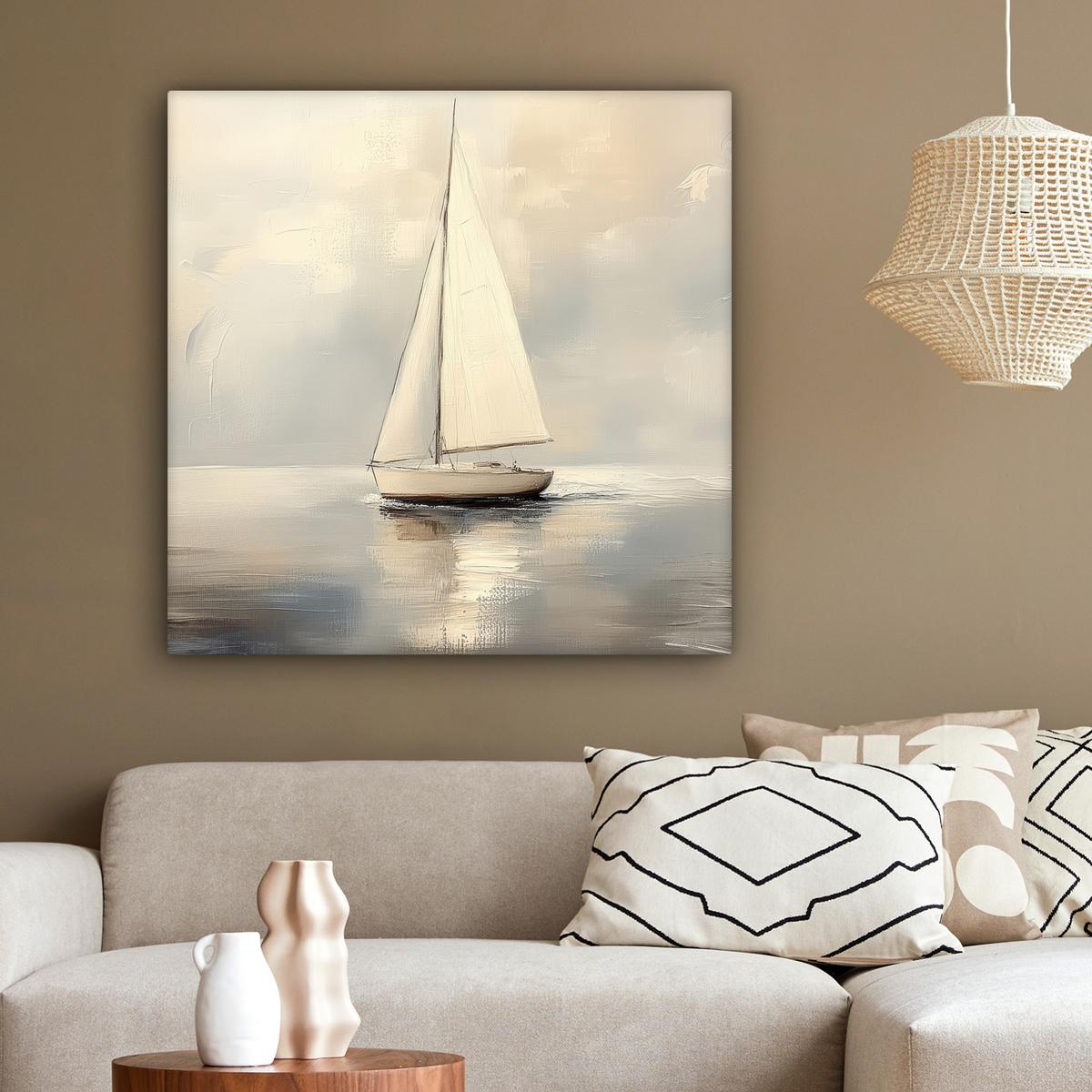LEINWANDBILD Segelschiff - Meer - Bewölkt Deko Groß 90x90 cm - Creme, Textil (90/90cm) - MuchoWow