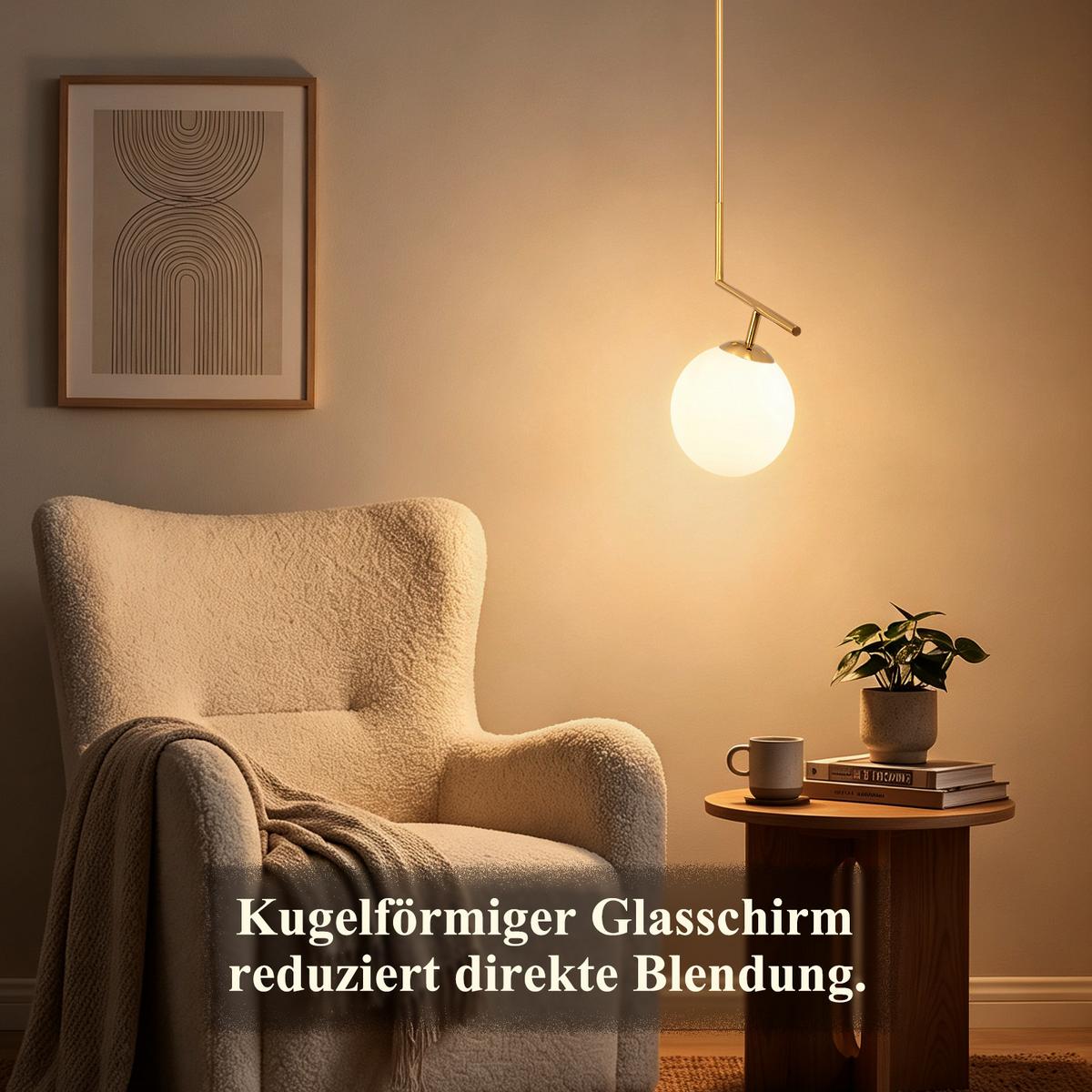 PENDELLEUCHTE Jyvith 25/15/90 cm - Goldfarben/Weiß, Glas/Metall (25/15/90cm) - ZMH