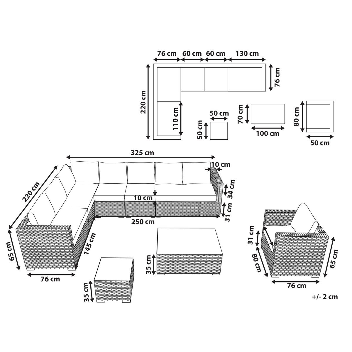 LOUNGE-SET 8-Sitzer braun linksseitig modular Auflagen beige XXL - Beige/Dunkelbraun, Kunststoff - Beliani