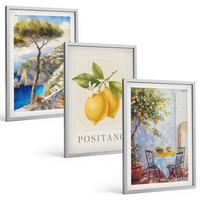BILDER SET 3er Set - 40x60 cm Silberner Rahmen - Ansichten von Positano mit Zitronen - Silberfarben, Kunststoff (40/60cm) - TULUP