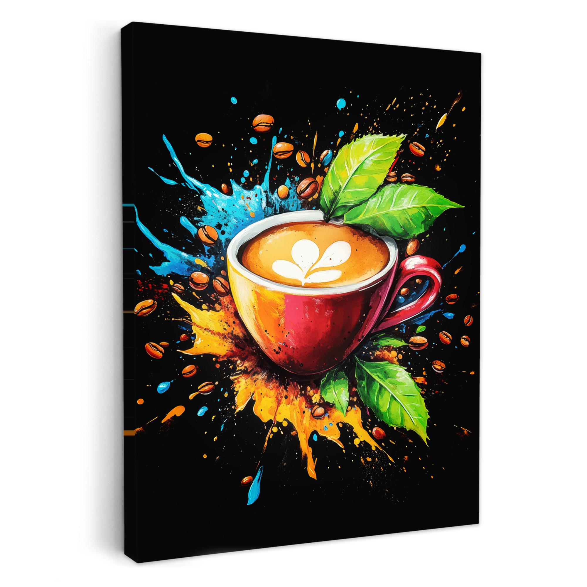 LEINWANDBILD Kaffee - Graffiti - Trinken - Abstrakt Wandbild Wohnzimmer 60x80 cm - Mokka, Textil (60/80cm) - MuchoWow