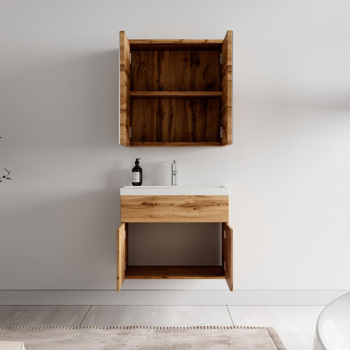 BADMÖBEL-SET Montreal 3 Teile Eiche - 60 x 35 x 51 cm - Eichefarben, Holz (60/53/35cm) - Badplaats