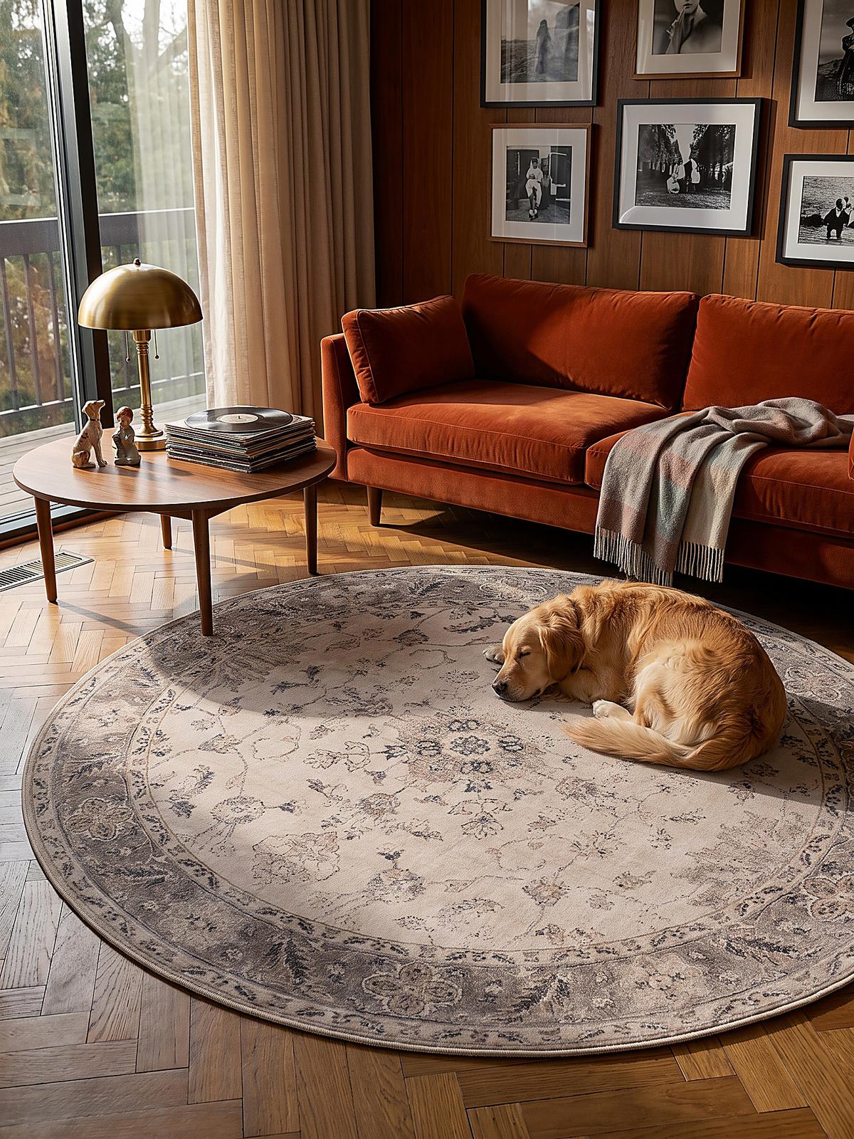 TEPPICH Kurzflor, waschbar, mit floralen Ornamenten, aus Polyester, VERNANTE in Beige-Grau, Ø 120 cm - Beige, Textil (120/120cm) - KADIMA DESIGN