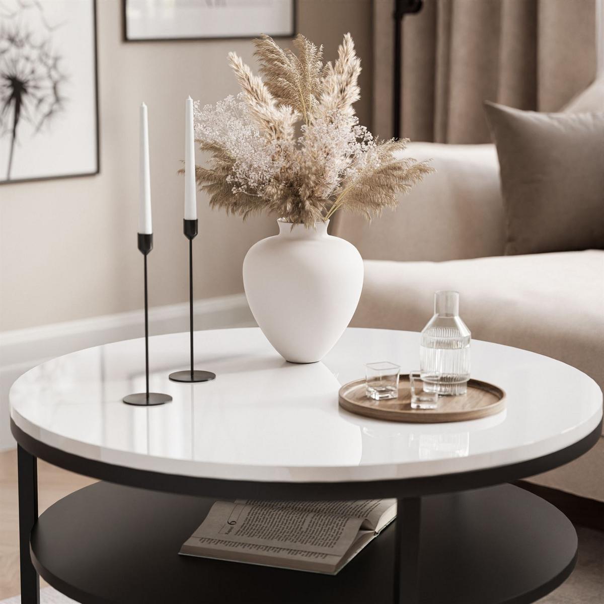 COUCHTISCH CIRI SLIM mit Regal Hochglanz - Schwarz/Weiß, Holzwerkstoff (60/60/42cm) - Lookway