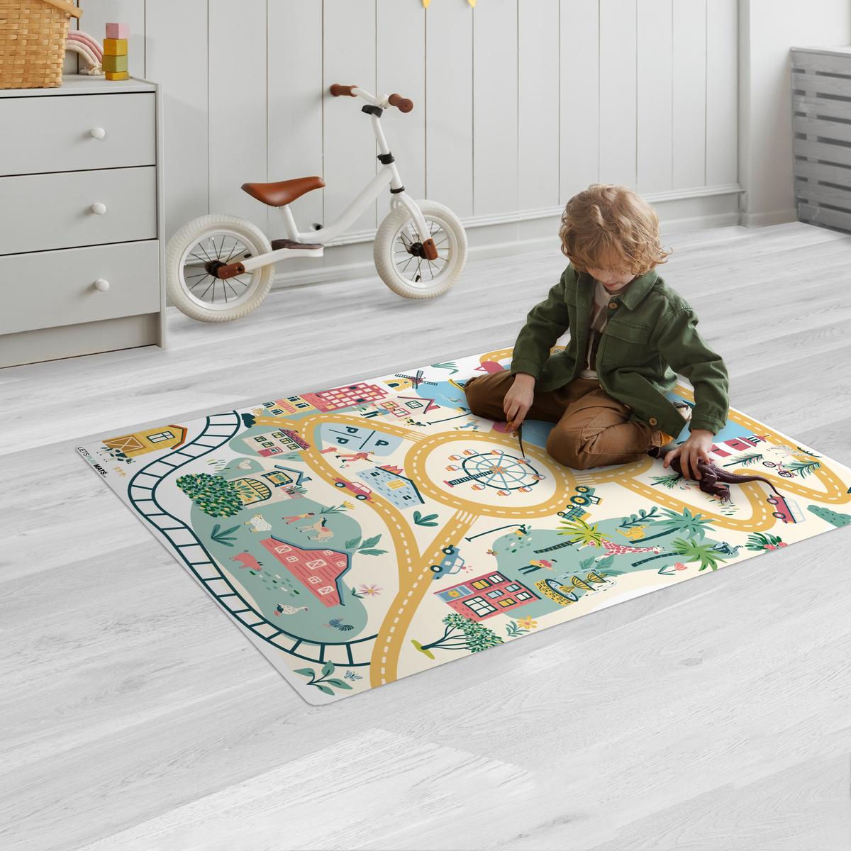 KINDERTEPPICH Riesenrad - Stadt - Tiere - Auto - Kinder Spielteppich 70x105 cm - Multicolor, Kunststoff (70/0.3cm) - OnlyWow