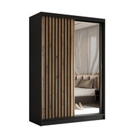 SCHWEBETÜRENSCHRANK LAMELLO 150/216/61 cm 2-türig mit Spiegel Schwarz - Schwarz/Eiche Artisan, Holzwerkstoff (150/216/61cm) - MASSENO