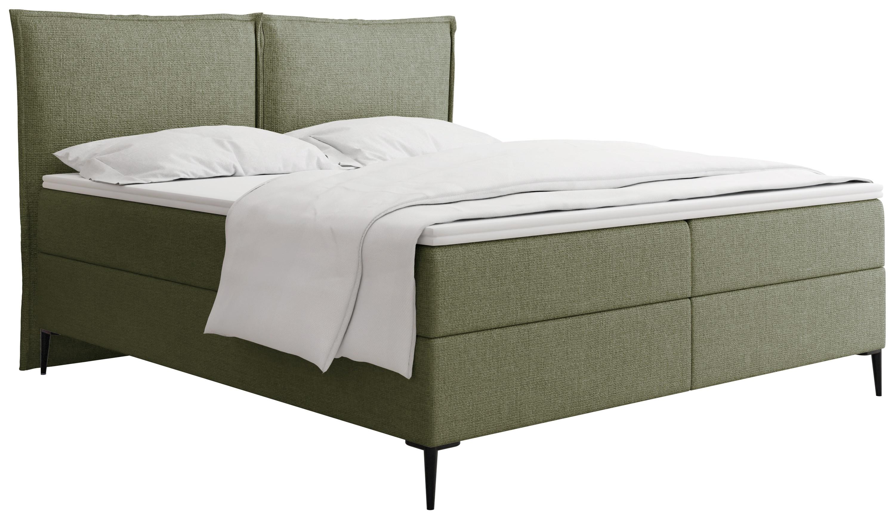 BOXBETT Calio Rise mit Bettkasten, Grün Chenille 200x200 cm – inkl. H4 Taschenfederkern Matratze & Foam Topper - Creme/Schwarz, Holz/Holzwerkstoff (200/200cm) - WFL GROUP