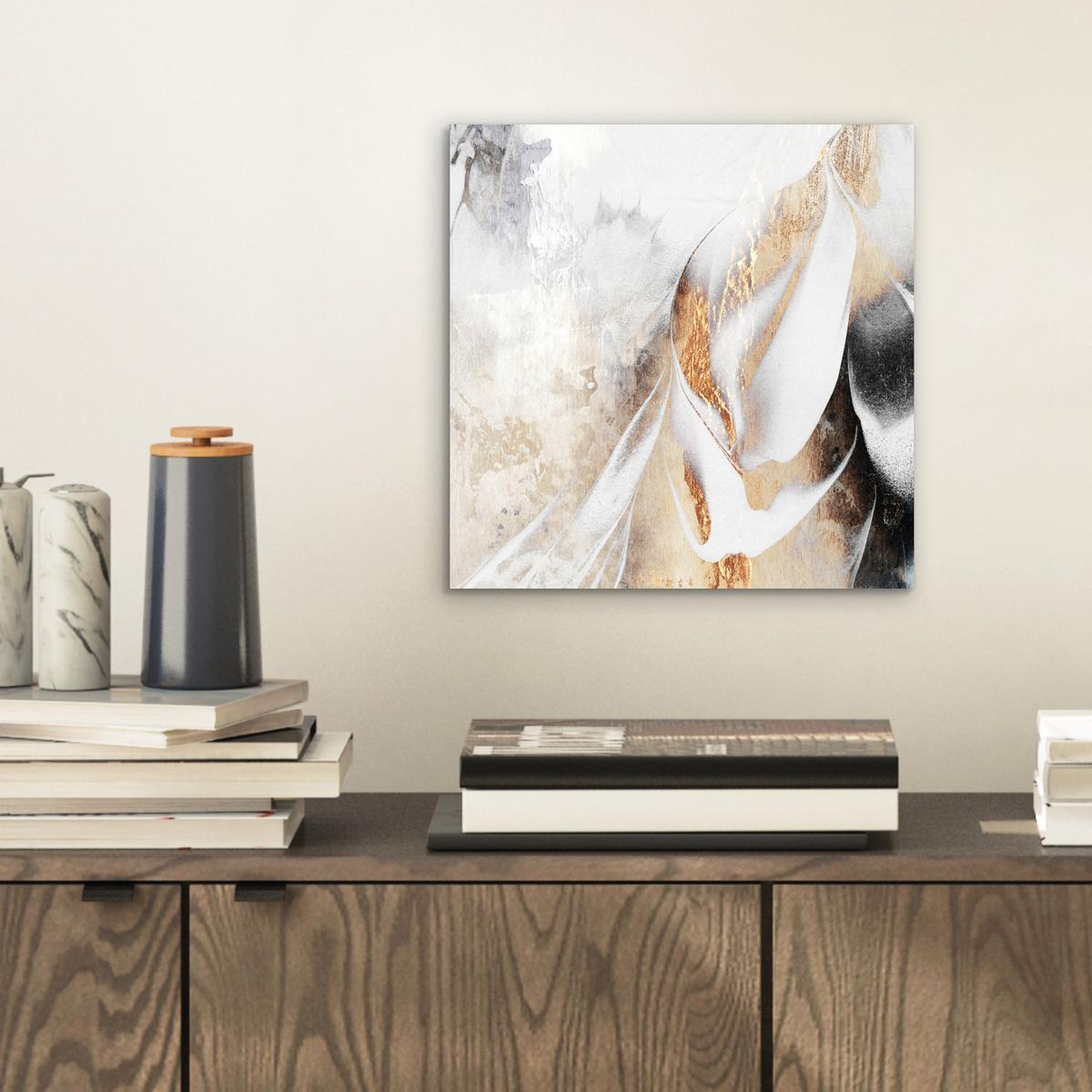 METALLBILD Luxus - Abstrakt - Gold - Weiß 20x20 cm - Goldfarben, Metall (20/20cm) - MuchoWow