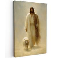 LEINWANDBILD Schaf - Jesus - Pinselstriche - Abstrakt Deko Wohnzimmer 20x30 cm - Sandfarben, Textil (20/30cm) - MuchoWow