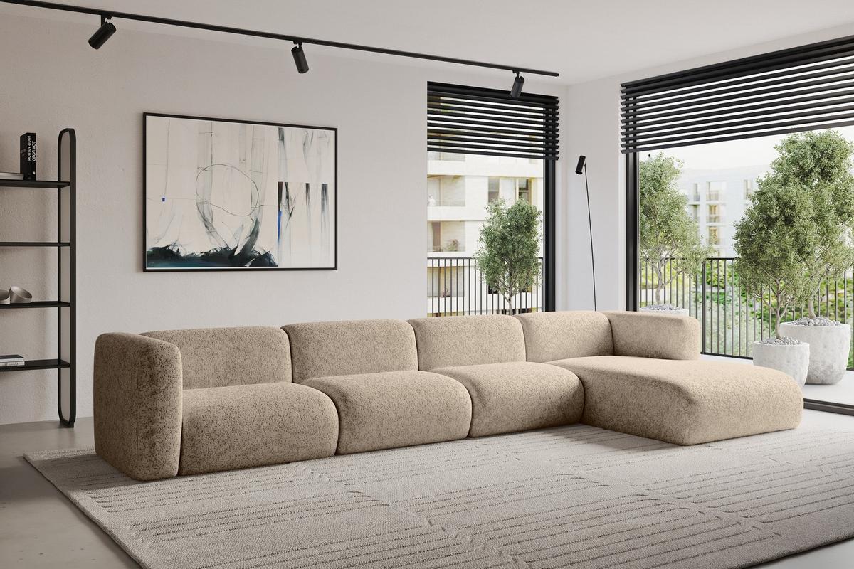 ECKSOFA Ottomane Rechts MIRA-L3 409x179x70 Braun Velours - Schwarz/Braun, Holzwerkstoff/Kunststoff (409/179cm) - ALTDECOR