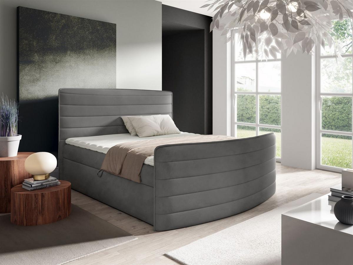 BOXBETT Ambra In Elisa Velvet - Schieferfarben, Holzwerkstoff/Textil (160/200cm) - Fun Möbel