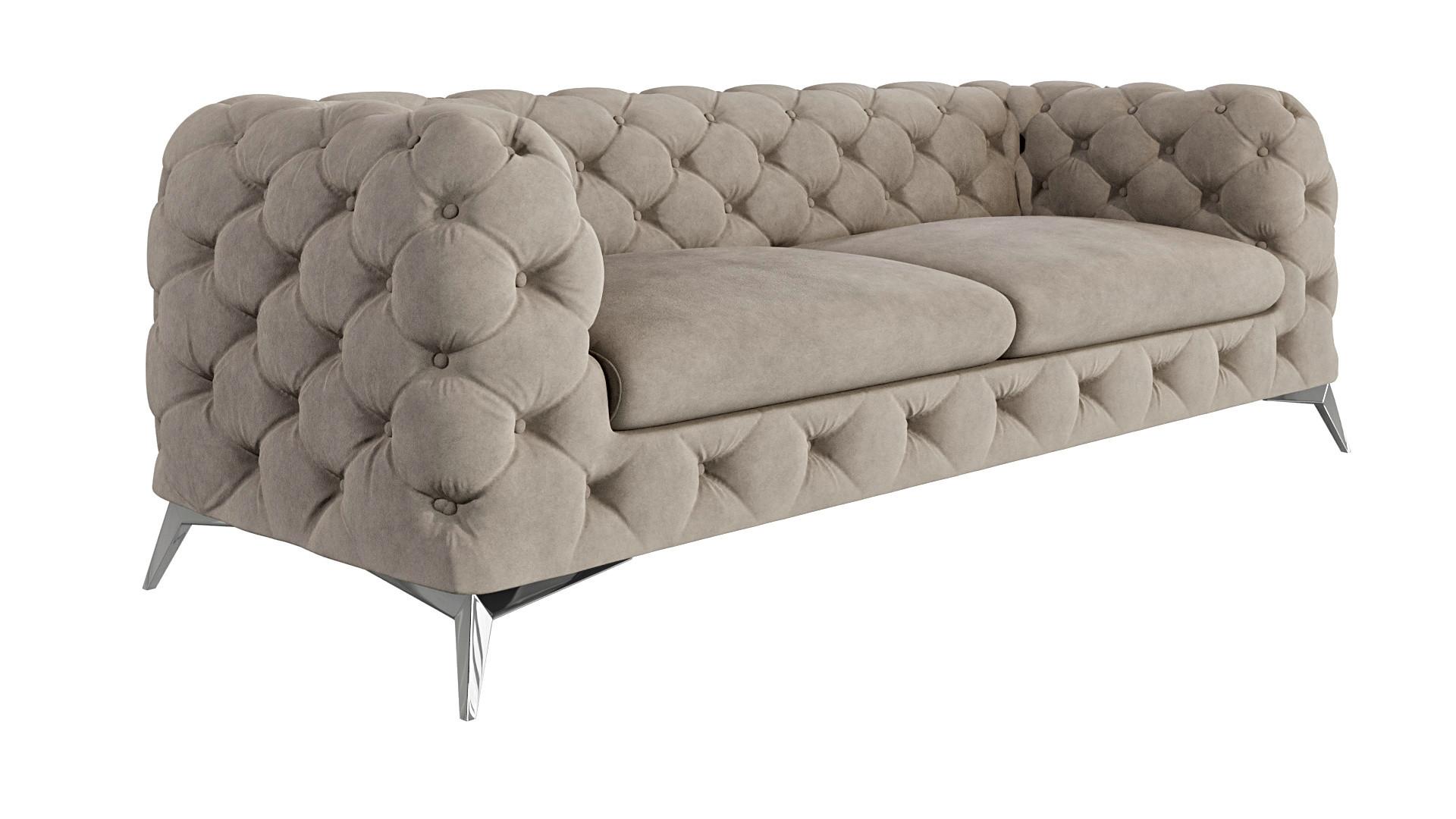CHESTERFIELD-SOFA 3-Sitzer Laura Dunkle Creme Samt - Silberfarben/Creme, Holz/Textil (225/75/100cm) - S-Style Möbel