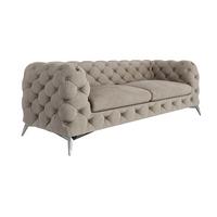 CHESTERFIELD-SOFA 3-Sitzer Laura Dunkle Creme Samt - Silberfarben/Creme, Holz/Textil (225/75/100cm) - S-Style Möbel