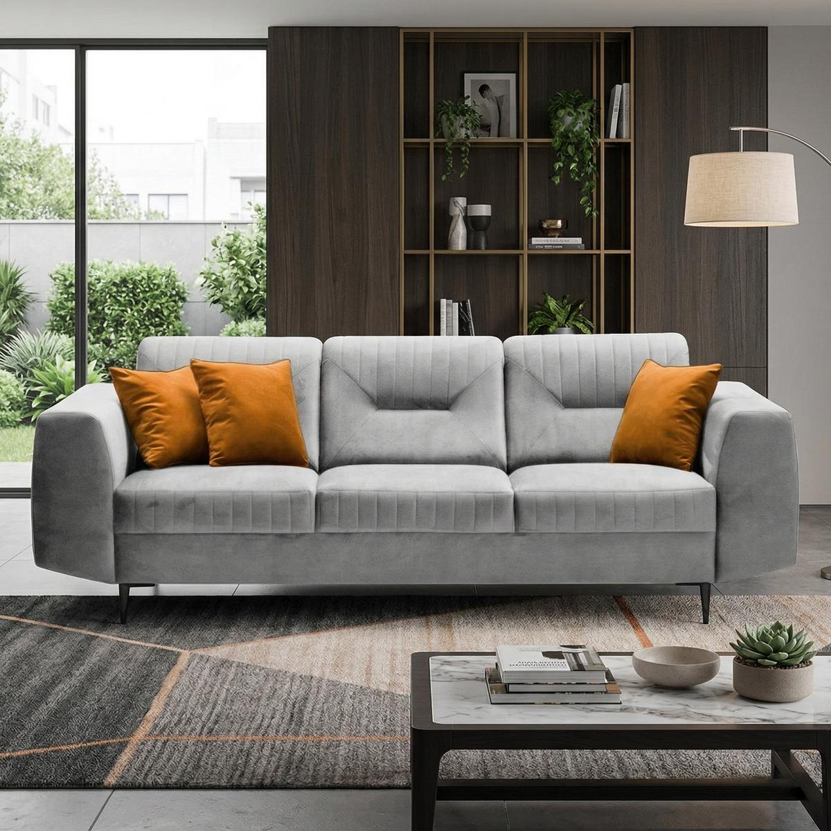 3-SITZER SOFA Venezia hellgrau mit schwarzen Beinen - Hellgrau/Schwarz, Textil/Metall (233/85/94cm) - Beautysofa
