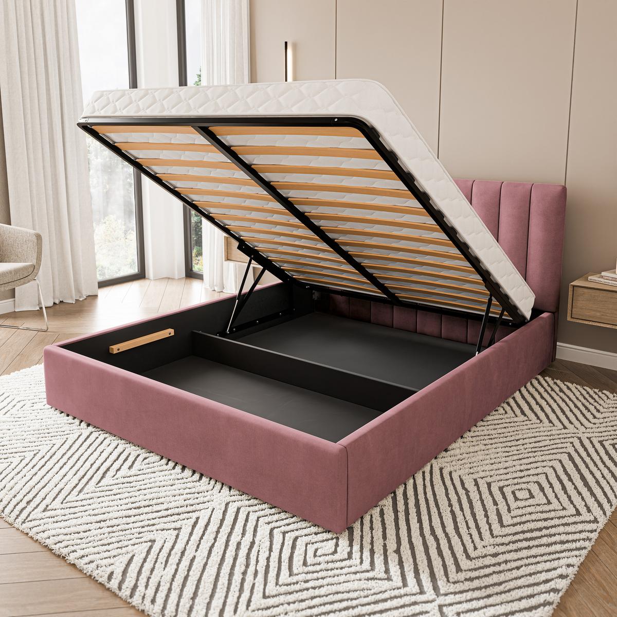 POLSTERBETT DEMERA MGV 140x200 cm mit Bettkästen - Rosa - Rosa, Holz (140/200cm) - MASSENO