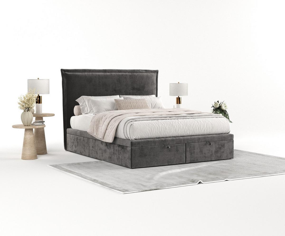 POLSTERBETT Eliot mit Stauraum 140/200 cm Stahl im Lotta Stoff - Graphitfarben/Schwarz, Holz/Holzwerkstoff (140/200cm) - AltaBeds