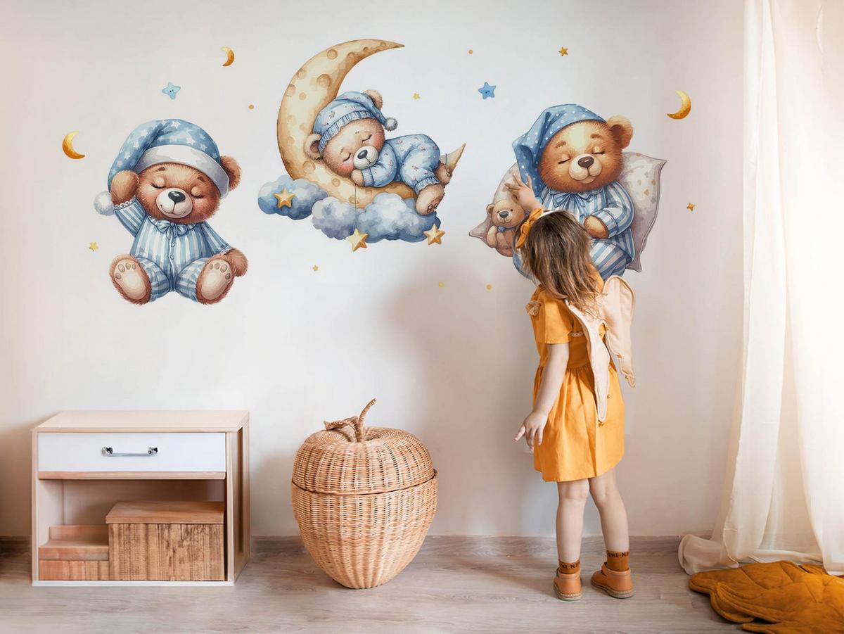 WANDAUFKLEBER 60x103cm - Schlafende Teddybären - Multicolor, Kunststoff (60/103/0.1cm) - Wallfluent