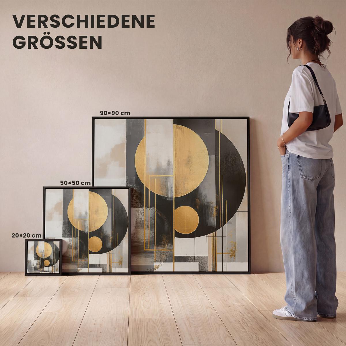 LEINWAND Bilder mit Rahmen - Abstrakt - Gold - Silber - Formen - Ästhetisch - Modern - 50x50 - Goldfarben, Textil (50/50cm) - MuchoWow