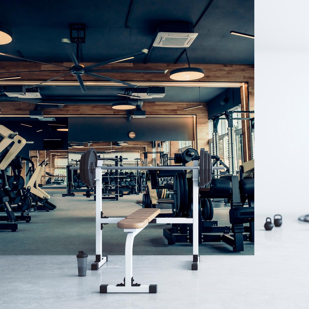 FOTOTAPETE Modernes Fitnessstudio Trainingsgeräte Sport 200x140 - Schwarz/Braun, Papier (200/140cm) - Muralo