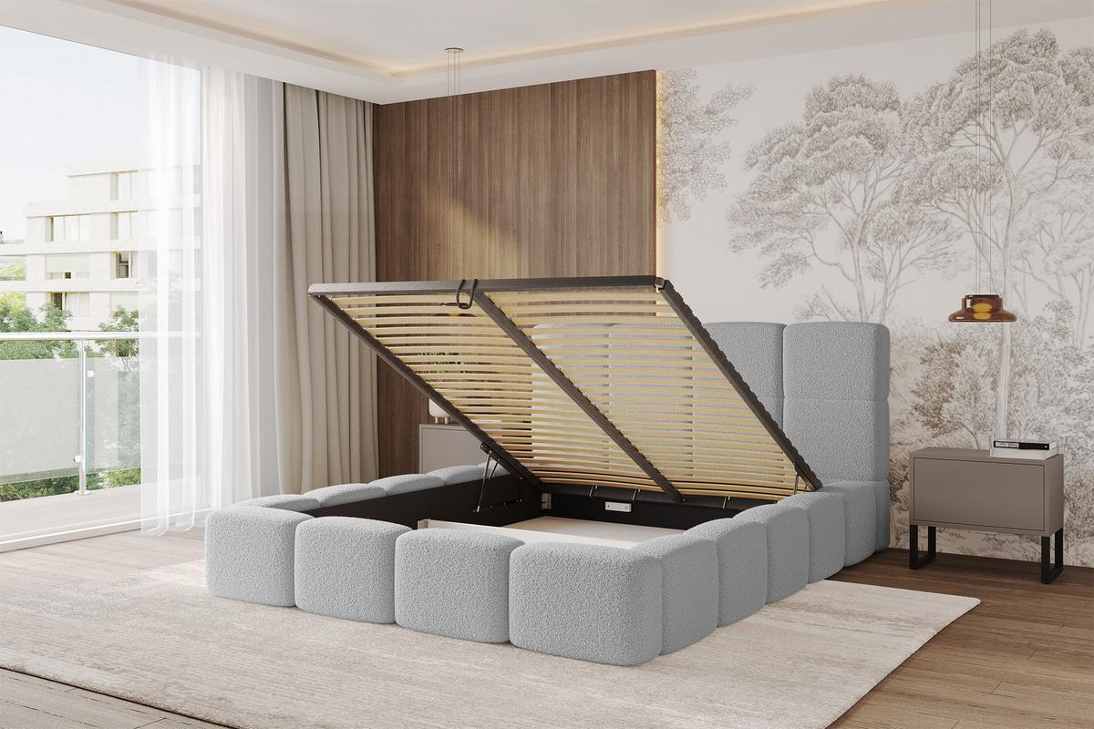 POLSTERBETT mit Bettkasten und Lattenrost mit Kopfteil, Boxbett ohne Matratze, mit Stauraum - NATA 120x200 Hellgrau - Hellgrau, Holzwerkstoff/Textil (120/200cm) - ALTDECOR