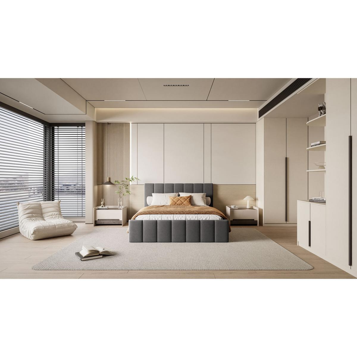 POLSTERBETT ELISE 140x200 cm Jasmine 96, Kopfteil 95 cm, 34 Holzlatten - Grau, Textil (140/200cm) - Lookway