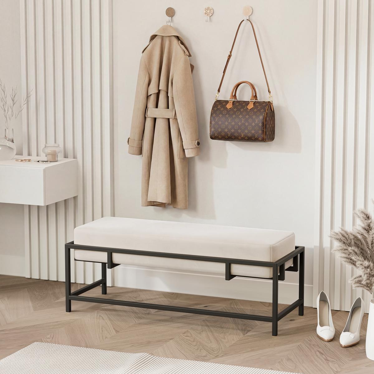 POLSTERBANK GLAM 80 cm Schwarz / Creme ,Metallgestell - Creme, Textil/Metall (80/45/35cm) - Idohome