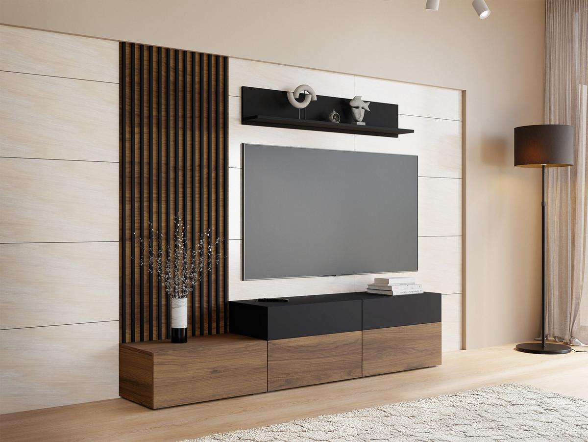 WOHNWAND Narezi I - Nussbaumfarben/Schwarz, Holzwerkstoff/Kunststoff (225/209/40cm) - MIRJAN24