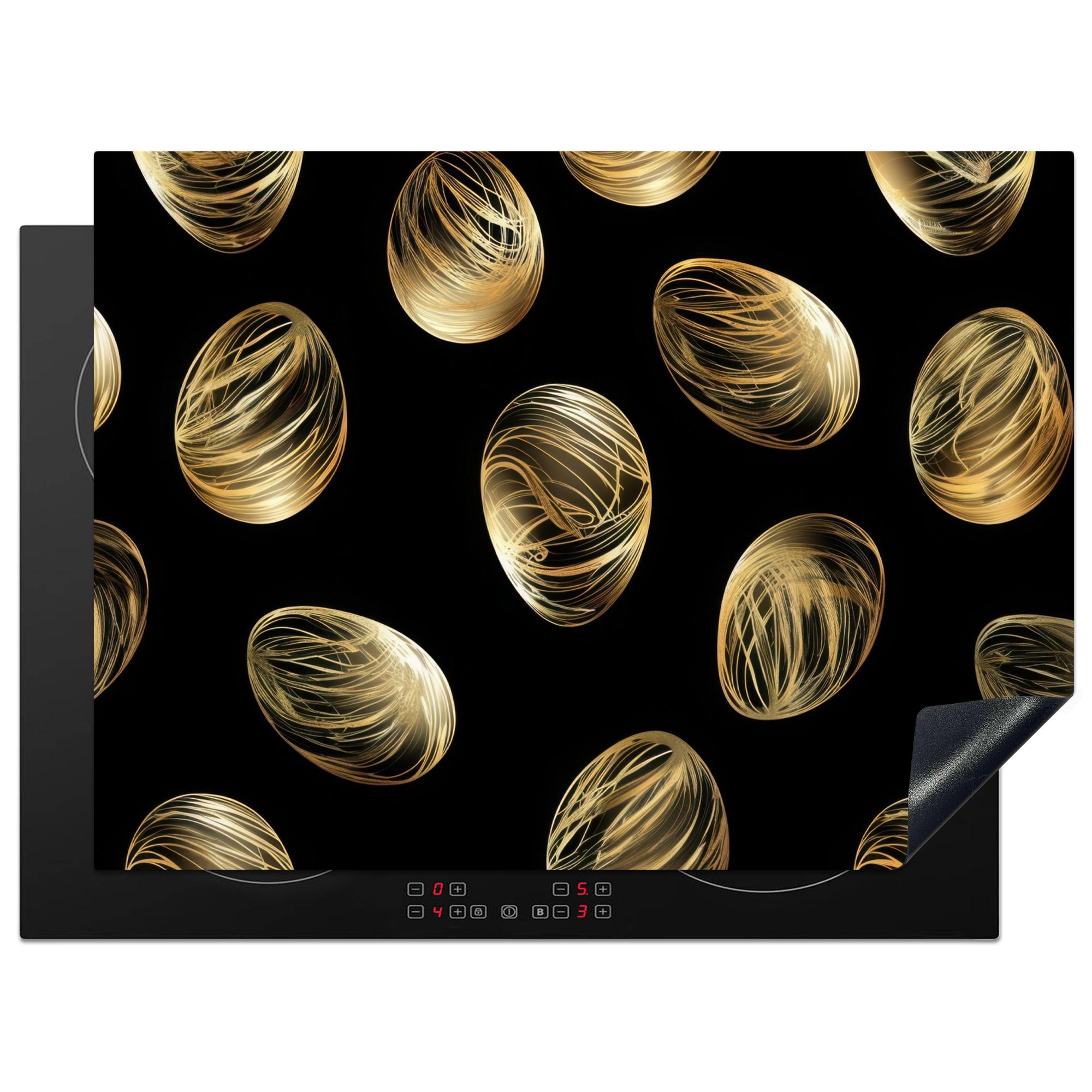 HERDABDECKPLATTE Eier - Gold - Muster Induktionsmatte 71x52 cm - Schwarz, Kunststoff (71/52/0.2cm) - MuchoWow