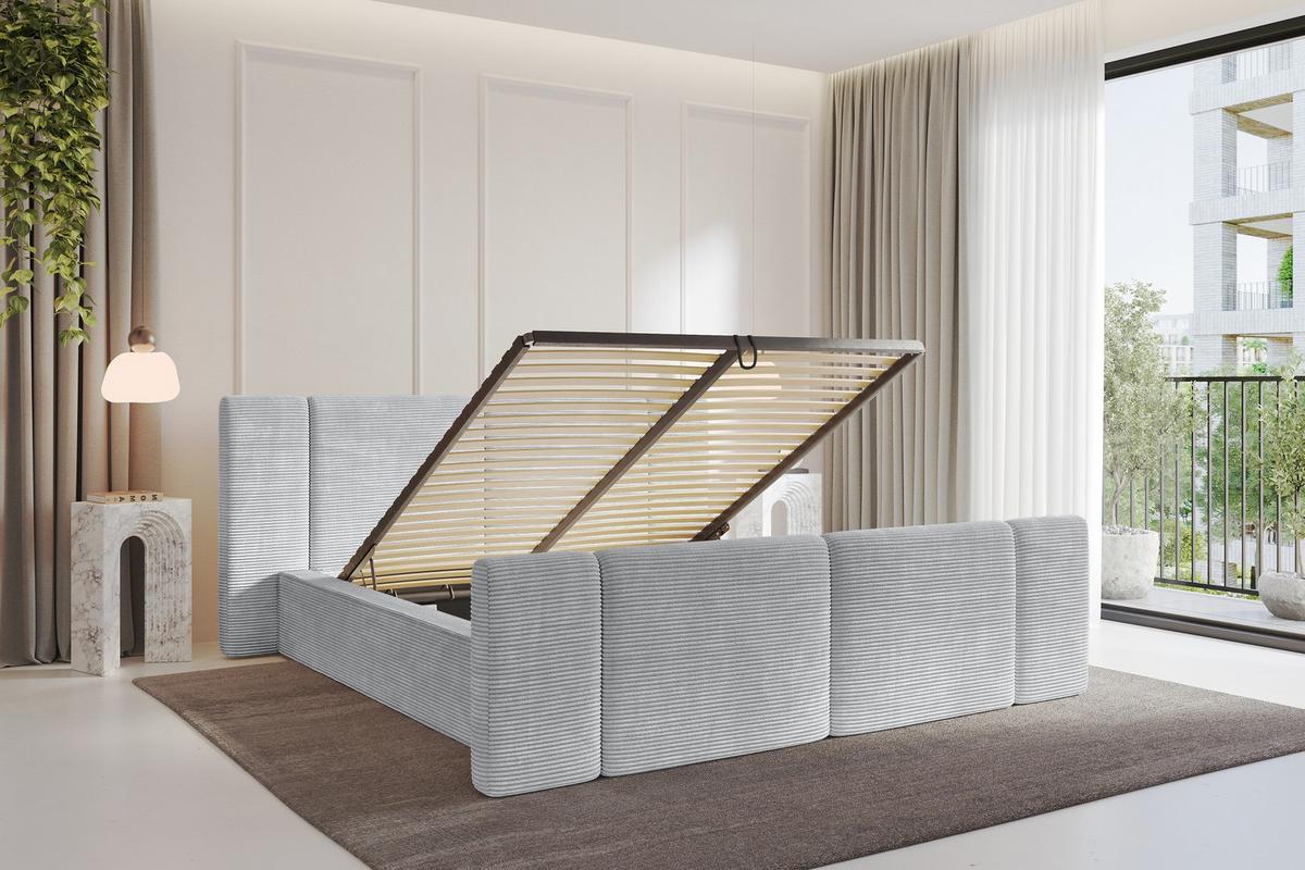 POLSTERBETT mit Bettkasten, Fußteil und Lattenrost, Bett mit Matratze H3/H4 - RIVO-Z 180x200 Grau - Anthrazit, Holzwerkstoff/Textil (180/200cm) - ALTDECOR