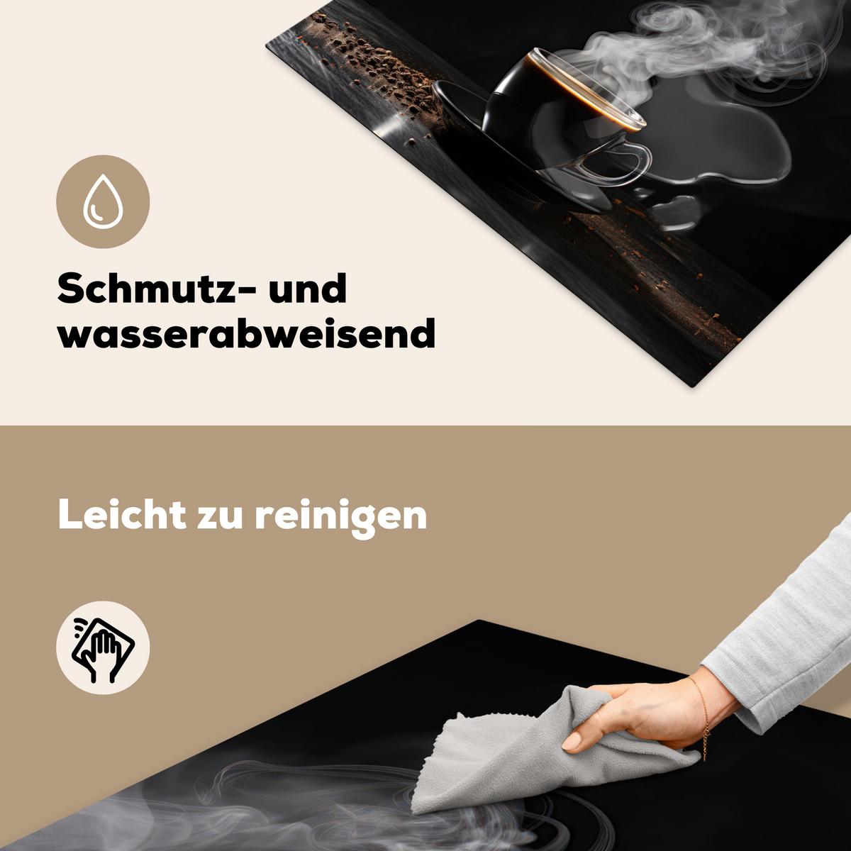 HERDABDECKPLATTE Kaffee - Schwarz - Bohnen - Heiß - Tasse Induktionsmatte 77x59 cm - Schwarz, Kunststoff (77/59/0.2cm) - MuchoWow