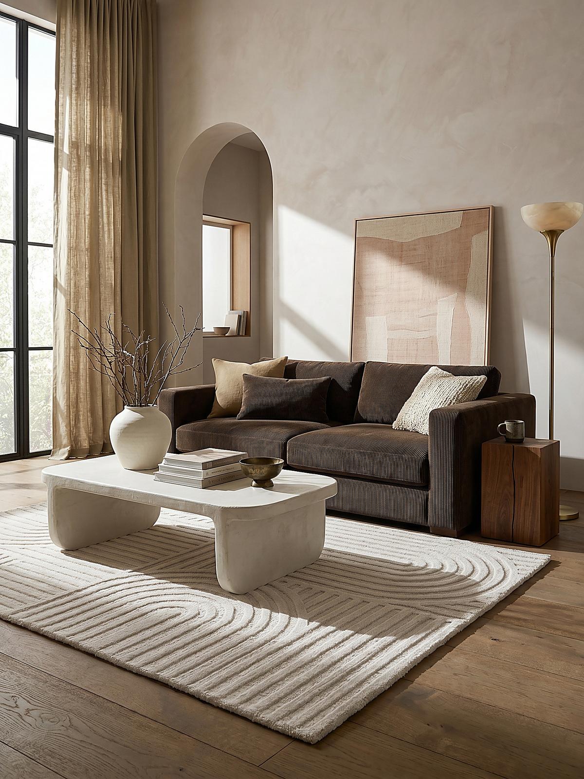 TEPPICH aus Wolle LEVEN in Elfenbein, geometrisch, 200 x 290 cm - Champagner, Textil (200/290cm) - KADIMA DESIGN