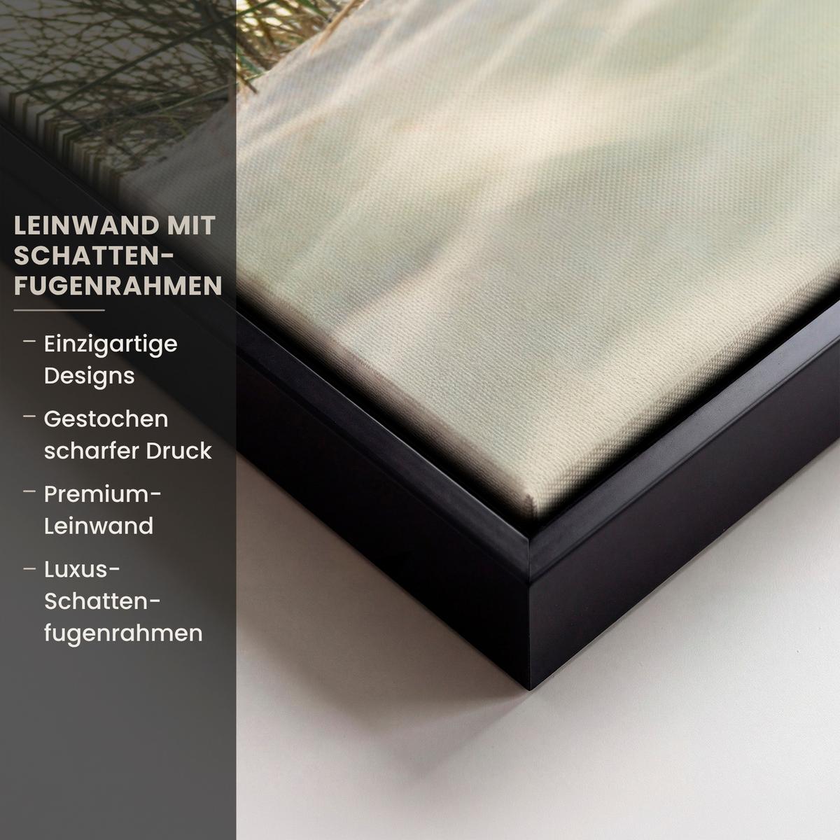 LEINWAND Bilder mit Rahmen - Dünen mit Strandhafer in der Sonne des Nationalparks Schleswig-Holsteinisches Wattenmeer - 50x50 - Creme, Textil (50/50cm) - MuchoWow