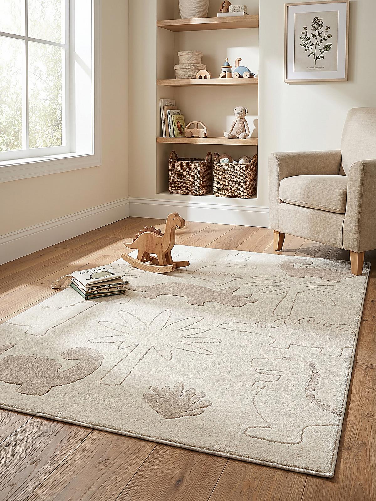 KINDERTEPPICH Kurzflor Dinosaurier CANAZEI Polypropylen Creme 80 x 150 cm - Beige, Textil (80/150cm) - KADIMA DESIGN