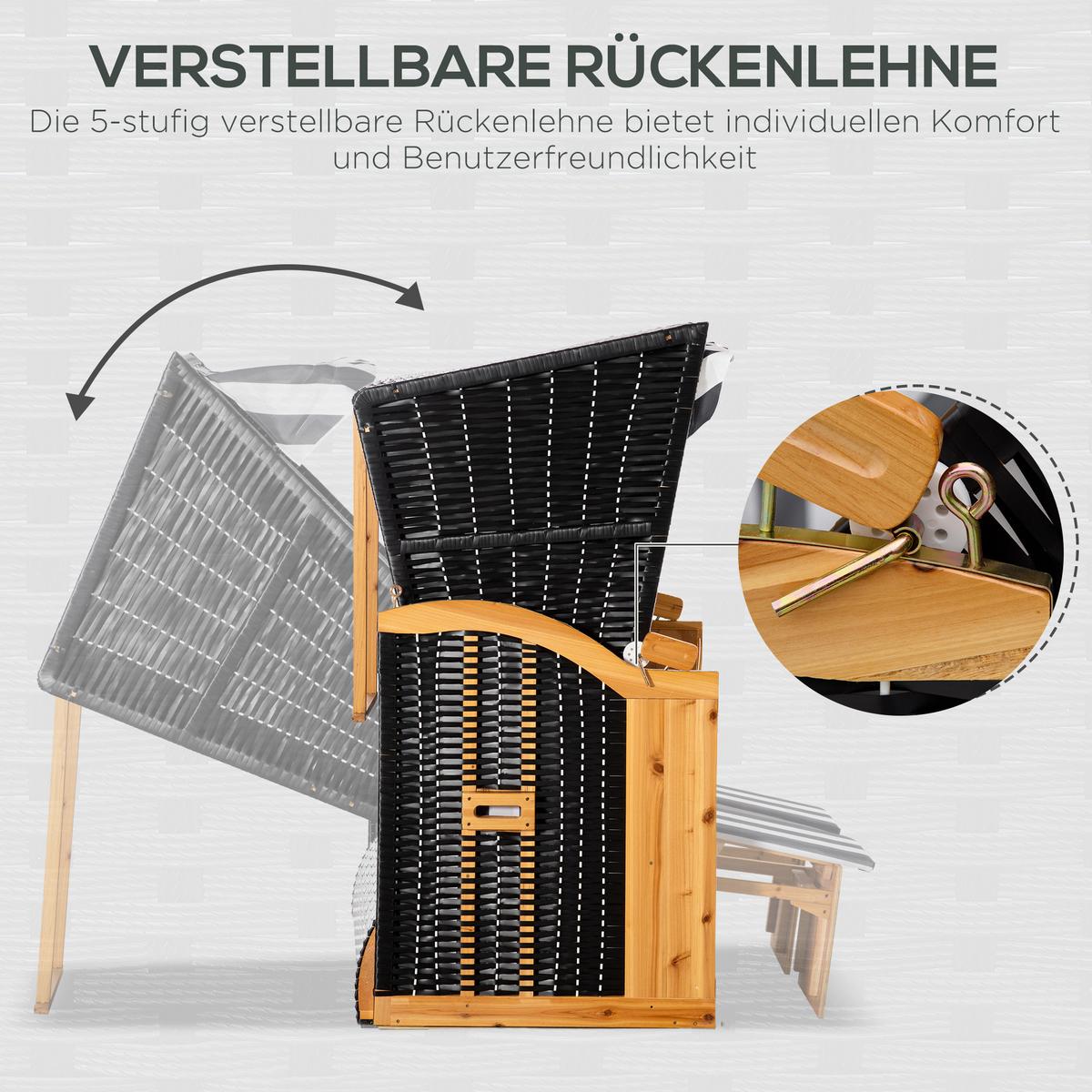 DOPPELTE Sonnenliege mit Dach 5-stufige Rückenlehne PE-Rattan Grau+Weiß 118 x 79 x 160 cm - Grau, Kunststoff (79/160/118cm) - Outsunny