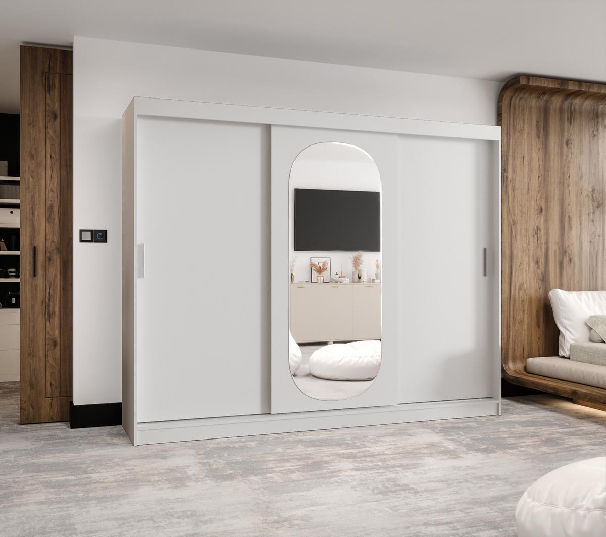 SCHIEBETÜRENSCHRANK mit Spiegel ROYAL 200/250/62 3-türig - Silberfarben/Weiß, Holz (250/62/250cm) - MÖBEL KRYSPOL
