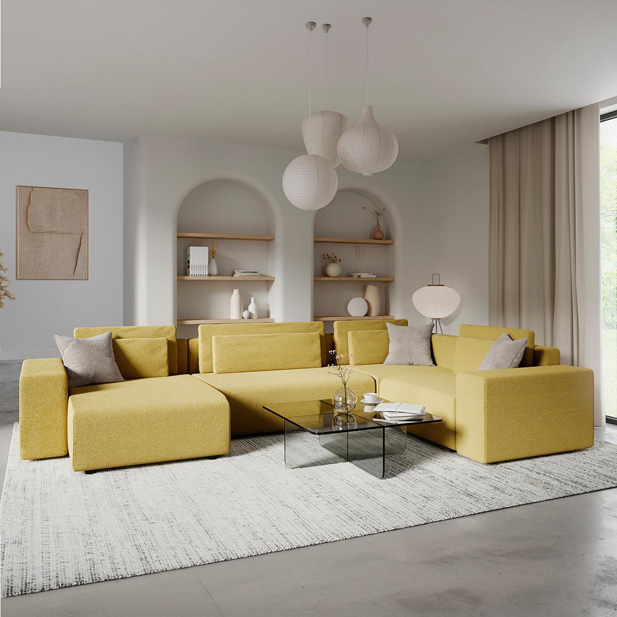 PANORAMASOFA Lorenzo 5 Sitzplätze Gelb - Gelb, Holz (378/85/236cm) - Petits-meubles