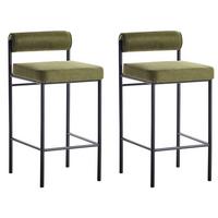 BARSTÜHLEN 2er-Set Grün Amaya - Schwarz/Olivgrün, Holz/Textil (42/82/42cm) - Beliani