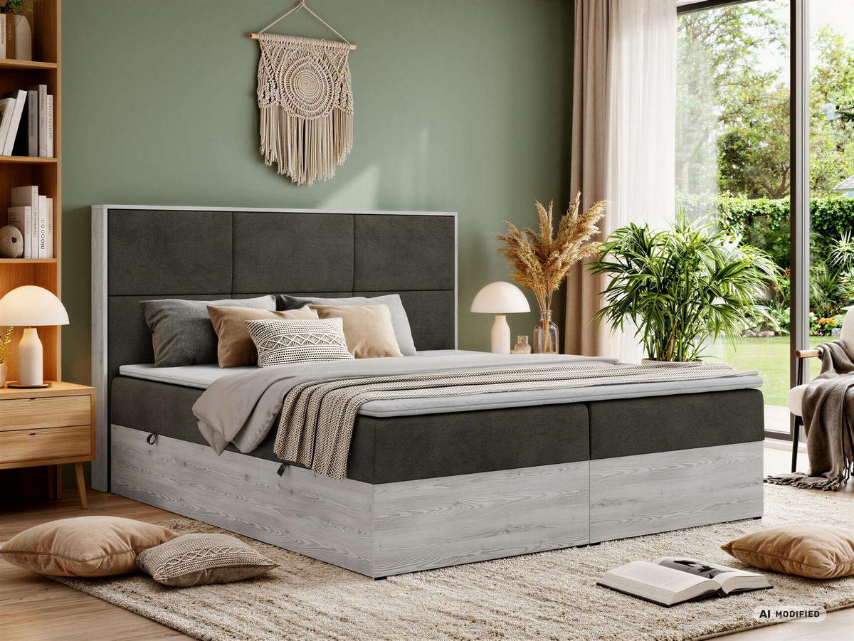 BOXBETT DELNOR 200/200 - Dunkelgrau Velvet - Topper Visco - H4 - Dunkelgrau/Anthrazit, Kunststoff/Textil (200/200cm) - MKS