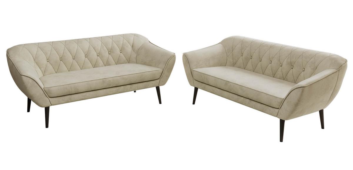 SITZGARNITUR PIRS 3+3 - Beige Velvet - Schwarze Beine - Beige/Schwarz, Holzwerkstoff/Textil (180/75/74cm) - MKS