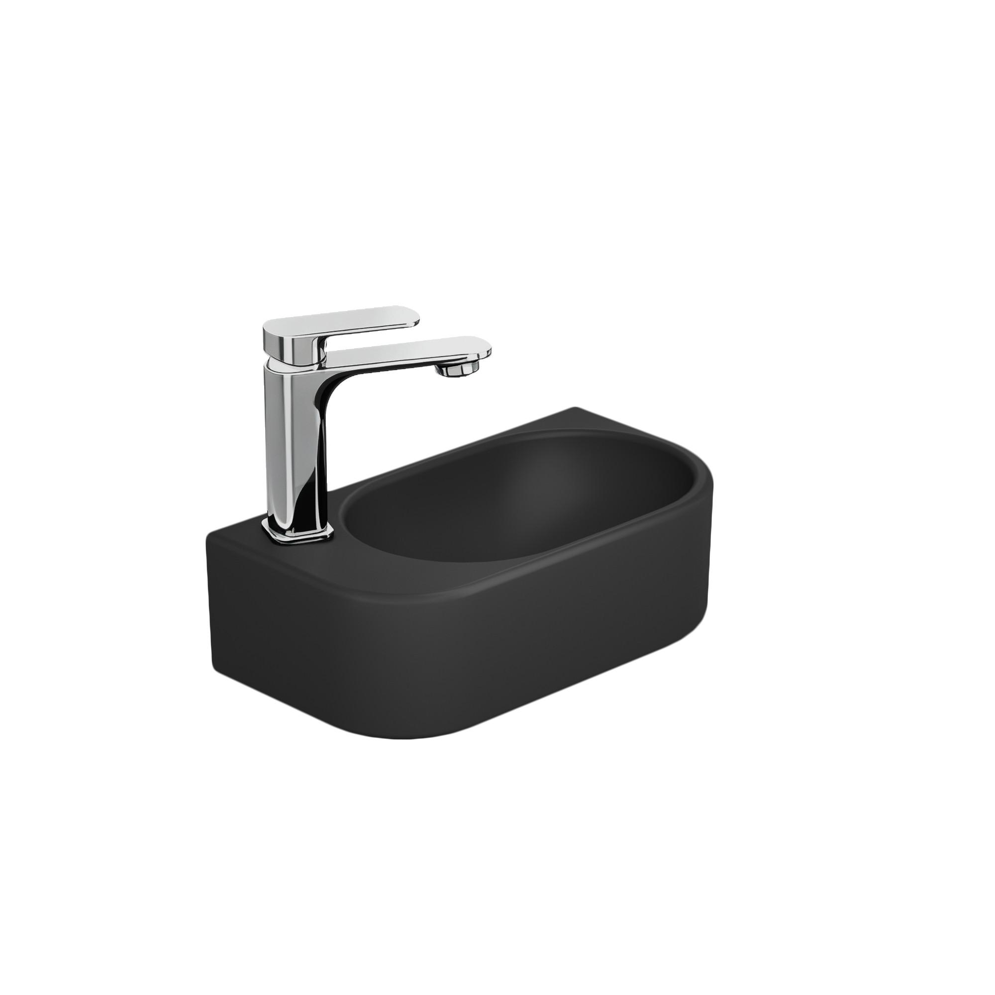 WASCHBECKEN Abgerundete Ecken Hahnloch links mattschwarz 40 / 21,5 / 12 cm - Schwarz, Keramik (40/12/21.5cm) - EMKE