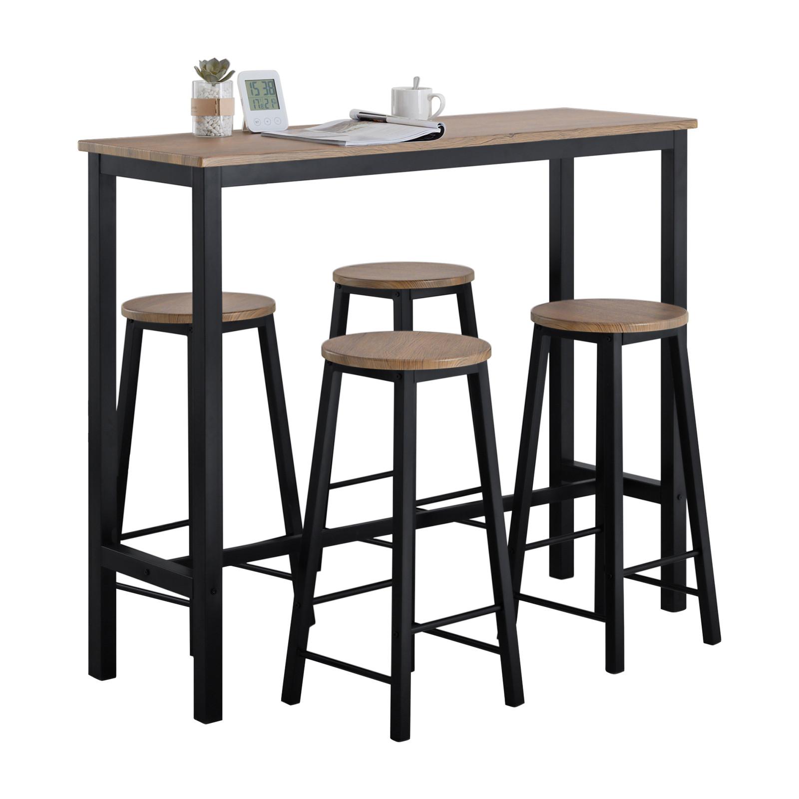 BARTISCH + 4 x BARHOCKER - Schwarz, Holzwerkstoff (120/100/40cm) - SoBuy