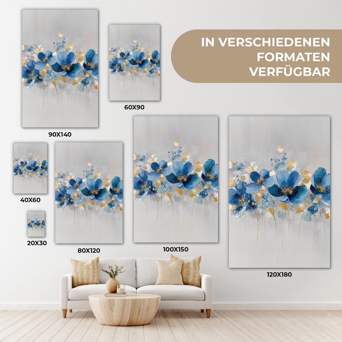 LEINWANDBILD Blumen - Blau - Abstrakt Deko XXL 80x120 cm - Hellgrau, Textil (80/120cm) - MuchoWow
