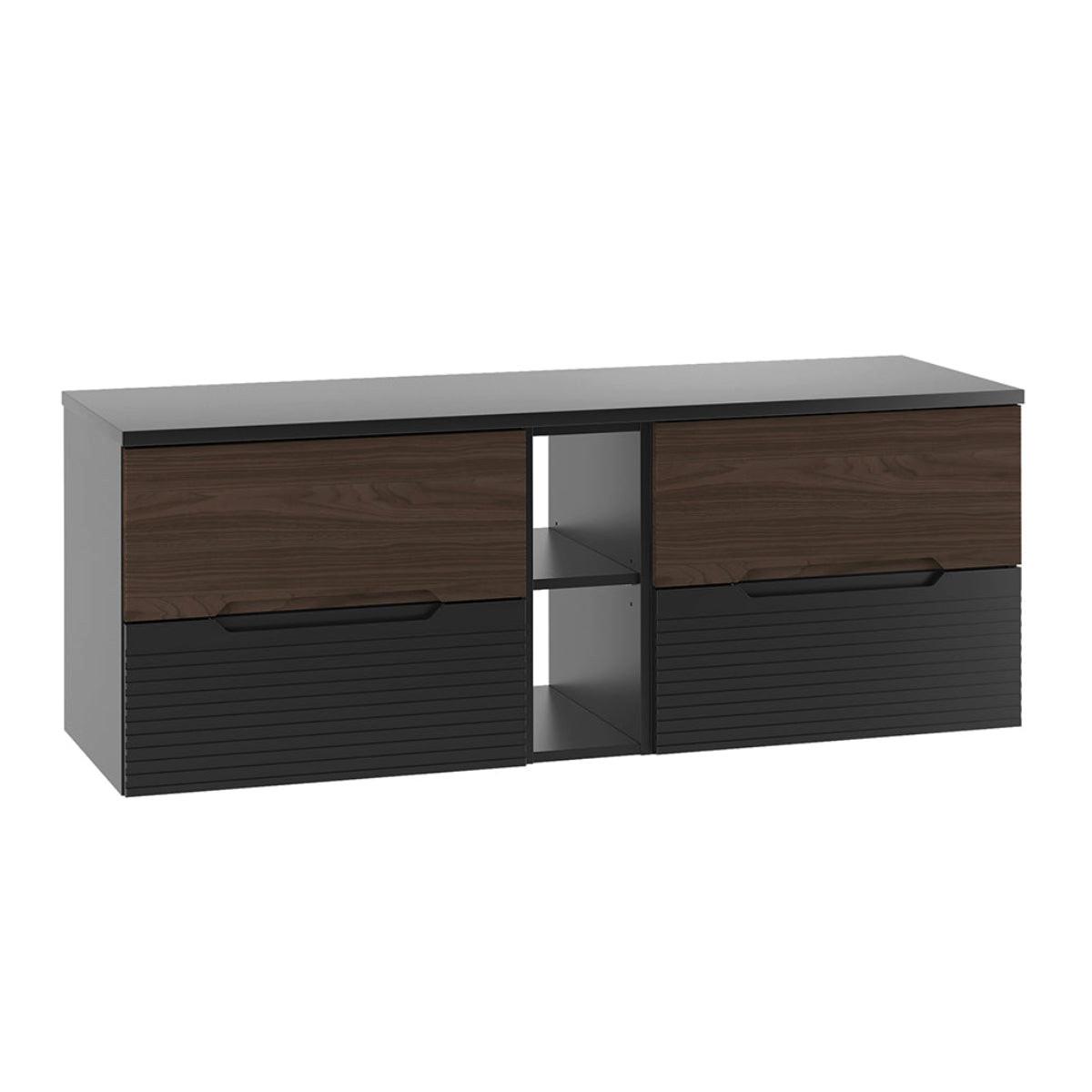 WASCHTISCHUNTERSCHRANK 140.6cm Sylla Schwarz und Holz - Schwarz, Holzwerkstoff (140.6/52.2/45.8cm) - Petits-meubles
