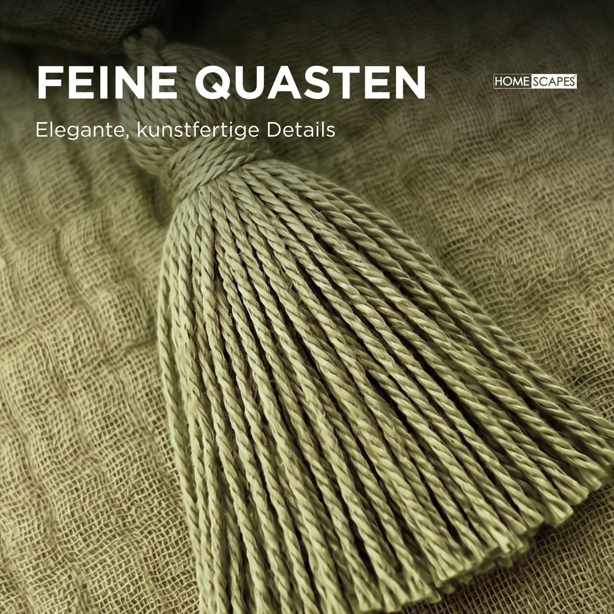 DEKOKISSEN Musselin salbei mit Quasten, 45/45 cm - Salbeigrün, Textil (45/45cm) - Homescapes