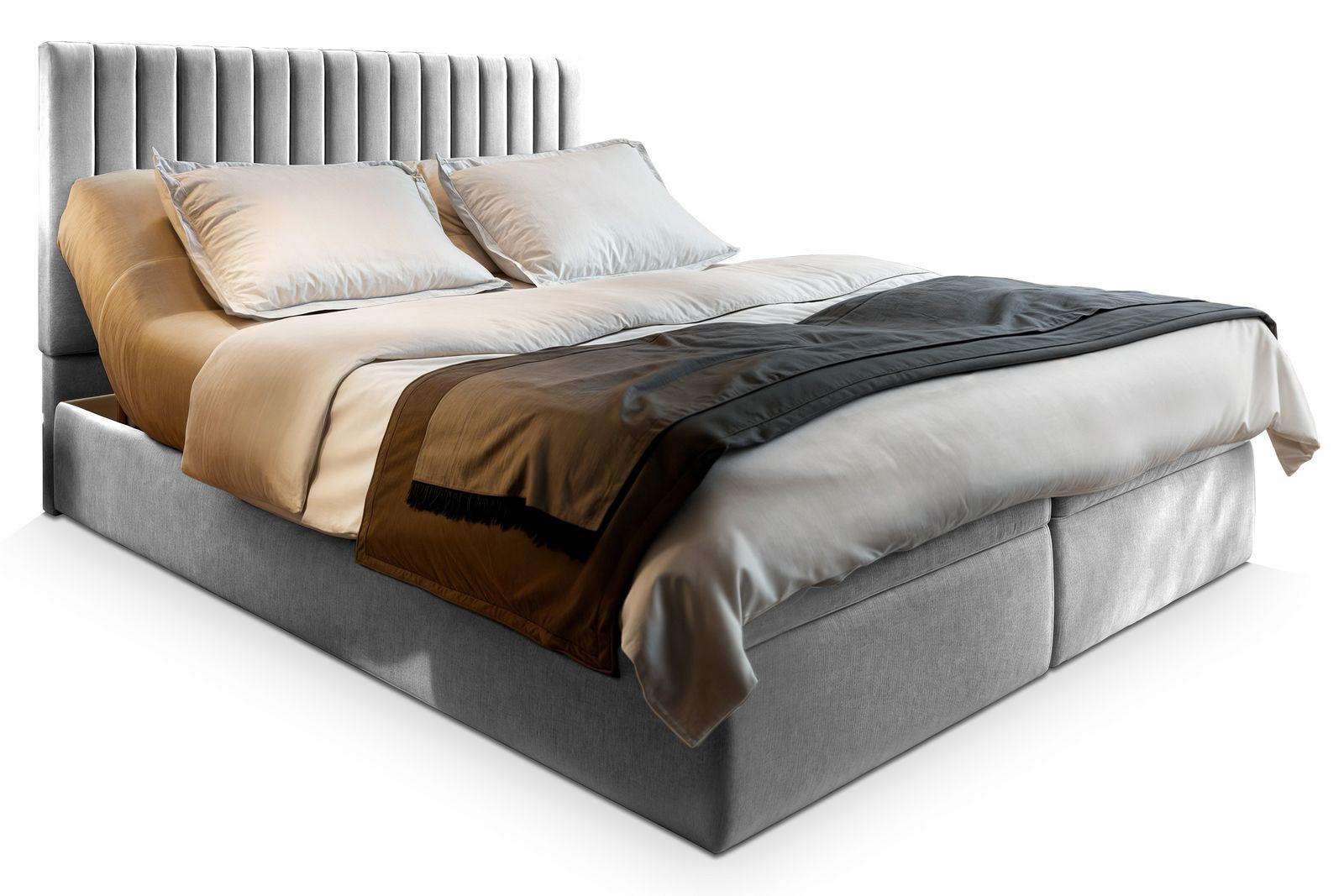 BOXBETT MURLO 160x200 cm mit Matratze und Topper - Hellgrau - Hellgrau, Holz (160/200cm) - MASSENO