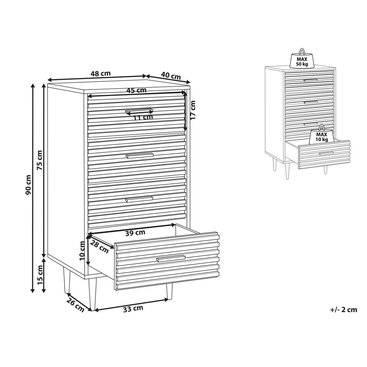 KOMMODE mit 4 Schubladen Dunkelbraun Keith - Braun, Holzwerkstoff (48/90/40cm) - Beliani