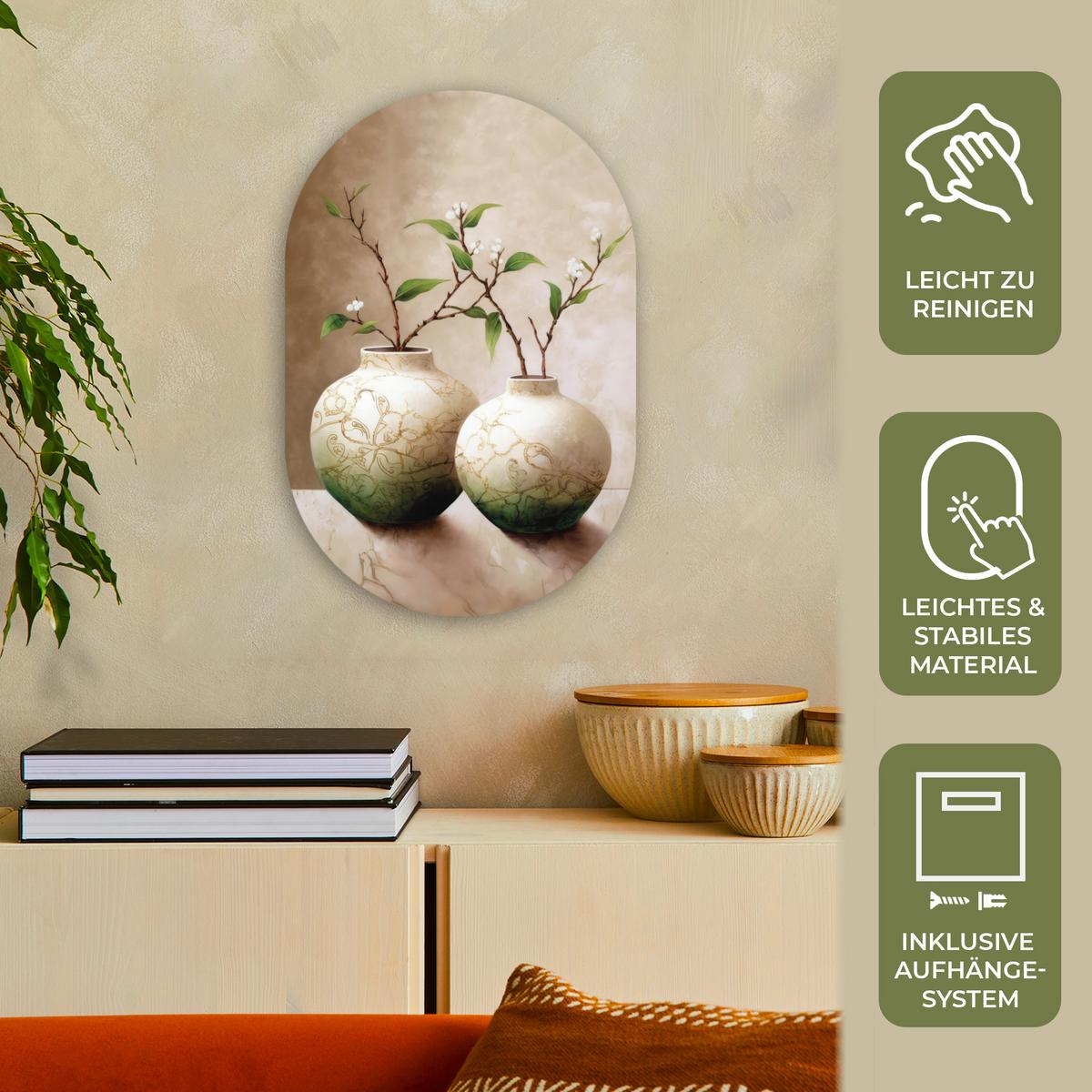WANDBILD Blumen - Vase - Weiß - Botanisch - Beige Deko Wohnzimmer 40x60 cm - Ecru, Kunststoff (40/60cm) - MuchoWow